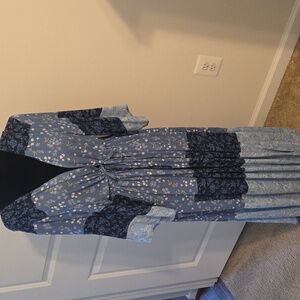 Floral Blue and Black Patchwork Duster NWOT Never Worn